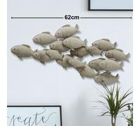 Objet de décoration murale optique essaim de poissons, effet d'optique, gris, fer peint relief, décoration salle de bain, Lxl 86x22 cm