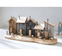 Objet de décoration "Promenade de plage" en bois, maisons avec coquillages, pierres et sable, décoration maritime d'été, décoration en bois