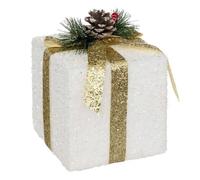 Objet Déco de Noël ""Cadeau"" 20cm Blanc & Doré