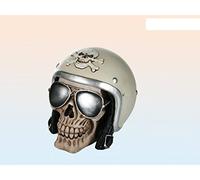 Objet Décoratif - Tirelire en Polyresine/Crâne avec Casque et Lunettes de Soleil/Dimensions : 12 x 13 cm