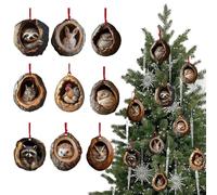 Objets de Décoration de Noël, 9 PCS Décoration de Noël Animaux, 2D Ornement Animal d'arbre De Noëls Set avec Raton Laveur Hibou Lapin...pour la Décoration de la Maison de Vacances (A)