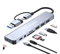Oblinple Hub USB C 8 en 2, USB 3.0 Multiport avec Lecteur de Carte SD TF, Ports USB C, Ports Audio 3,5 mm, Adaptateur Multi Port Type C, Port USB Multiple pour PC MacBook Air Pro Galaxy iPad, etc