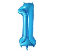 Oblique Unique® Ballon gonflable en film plastique avec numéro pour enfant - Pour anniversaire, anniversaire de mariage, nouvel an, fête - Bleu - Numéro au choix (n° 1)