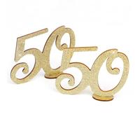 Oblique Unique Chiffre 50 en bois avec support - Paillettes - Décoration de table pour anniversaire, fête, bricolage