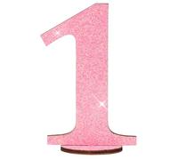 Oblique Unique® Chiffres en bois rose avec paillettes pour décoration d'anniversaire, décoration de table de gâteau (nombre 1)