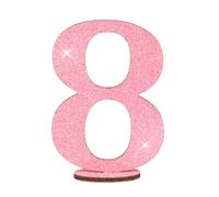 Oblique Unique® Chiffres en bois rose avec paillettes pour décoration d'anniversaire, décoration de table de gâteau (nombre 8)
