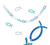 Oblique Unique® Guirlande de poissons argentée scintillante pour communion, baptême, confirmation, mariage, célébration, décoration