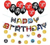 Oblique Unique® Kit de décoration d'anniversaire pour enfant - 10 ballons + guirlande Happy Birthday + confettis de pirate pour garçon