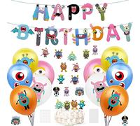 Oblique Unique® Kit de décoration pour anniversaire d'enfant - Ballons - Guirlande, décoration de gâteau - Décoration d'anniversaire pour enfants, fête monstre, garçon et fille, fête à thème