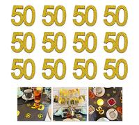 Oblique Unique® Lot de 12 confettis en bois - Chiffre 25/50 - Paillettes - Décoration de table - Décoration de table - Décoration pour mariage, anniversaire, fête, bricolage (chiffre 50 - doré)