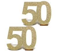 Oblique Unique® Lot de 2 chiffres 50 avec paillettes pour mariage d'or 50e anniversaire Décoration de table Doré