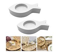 Oblique Unique® Lot de 2 photophores en forme de poisson en bois - Décoration de table pour baptême, communion, confirmation, décoration de baptême (blanc)