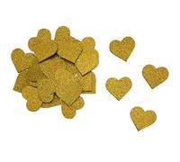 Oblique Unique® Lot de 25 confettis en bois à paillettes en forme de cœur - Décoration de table - Décoration pour JGA mariage, Saint-Valentin, fête - Pour bricolage (doré)