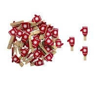 Oblique Unique® Mini pinces à linge en bois avec motifs de sapin de Noël, gants, flocons de neige, décoration de table de Noël (gants rouges)
