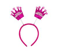 Oblique Unique® Serre-tête Happy Birthday avec couronne à paillettes scintillantes pour anniversaire d'enfant Rose