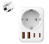 Obllemn Adaptateur Australie 5 en 1 avec 1 Prise AC, 2 Ports USB-C et 2 Ports USB-A (3.4A) pour Voyage en Australie, Chine, Nouvelle-Zélande, Fidji, Argentine, Adaptateur Type I Blanc avec Bouton Bleu