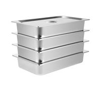 OBLLER Bac INOX Alimentaire Lot de 4 Plats à Four en Acier Inoxydable 9L Épaisseur 0,7mm Bac Poli Rectangulaire Effet Miroir Aliments Chauds et Froids pour Cuisine de Restaurant Gril Gâteaux