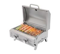 OBLLER Barbecue à gaz de table à 2 brûleurs, barbecue à gaz pliable en acier inoxydable, allumage piézo, barbecue portable, bac de récupération de graisse amovible, grille de barbecue pour fête en