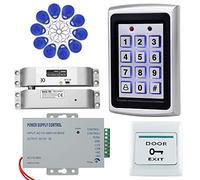 OBO HANDS Système Complet de Contrôle d'accès à Domicile Kit Metal 1000 Utilisateurs Clavier + DC 12V Verrouillage électrique + Alimentation 12V 3A + Bouton + 10pcs RFID Bleu 125KHz Porte-clés