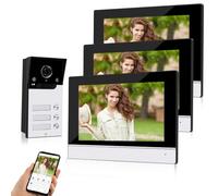 OBO HANDS Visiophone WiFi avec Câble | Écran Intérieur 7" & App Tuya | Interphone IP65, 1080P, Vision Nocturne, Détection de Mouvement et Enregistrement (1 Caméra et 3 Moniteurs)