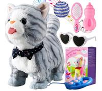 Obotic Kitty Ensemble de laisse colorée pour chat qui coure, chante, ronronne et miaule, sort de la langue, chaton en peluche animé, animal de compagnie, peluche mobile, jouet réaliste