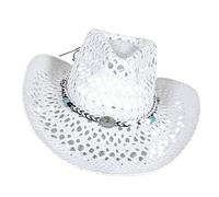 Obotsnoi Chapeau de soleil élégant ajouré tressé à large bord en paille de papier légère Panama pour la plage, les vacances, accessoires fabriqués à la main à bord roulé, blanc, Taille unique