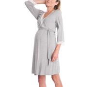Obotsnoi Chemise de nuit de maternité en coton pour femme enceinte, vêtements de nuit d'allaitement réglables avec robe pyjama respirante et ceinture, gris clair, M