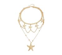 Obotsnoi Collier côtier moderne à double couche avec breloque étoile de mer, collier réglable et léger pour une élégance décontractée, bijoux doux pour la peau sensible, One Size, Comme décrit, Comme