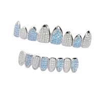 Obotsnoi Embouchure Grillzs en acier inoxydable à 8 griffes en oxyde de zirconium bleu pour fêtes et cosplay, bijoux Hip Hop
