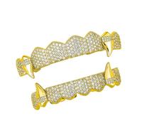 Obotsnoi Ensemble de dents de vampires pour fêtes à thème, accessoires de jeu de rôle, crocs en cuivre robustes, couleur or, argent, bijoux de dents de vampires, accessoires en cuivre robuste, One