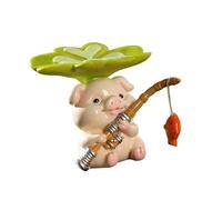 Obotsnoi Figurine de pêche en forme d'animal de dessin animé avec sculpture de montagne - Décoration créative de bureau pour espace de travail - Scène de pêche décorative miniature