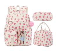 Obotsnoi Lot de 3 sacs à dos d'école avec trousse à crayons légers pour fille et femme, jolis sacs à dos de voyage, d'école, sacs à dos cadeaux pour fille, fraise, One Size