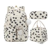 Obotsnoi Lot de 3 sacs à dos d'école avec trousse à crayons légers pour fille et femme, jolis sacs à dos de voyage, d'école, sacs à dos cadeaux pour fille, Petite fleur noire, One Size