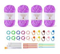 Obotsnoi Lot de 4 pelotes de fil à crochet doux avec aiguille à tricoter à grand chas et marqueur à tricoter, fil doux pour couverture de bébé pour débutant