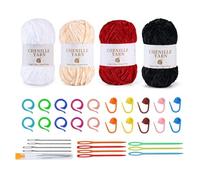 Obotsnoi Lot de 4 pelotes de fil à crochet doux avec aiguille à tricoter à grand chas et marqueur à tricoter, fil doux pour couverture de bébé pour débutant