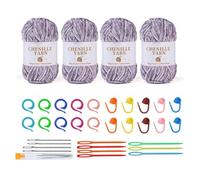 Obotsnoi Lot de 4 pelotes de fil à crochet doux avec aiguille à tricoter à grand chas et marqueur à tricoter, fil doux pour couverture de bébé pour débutant