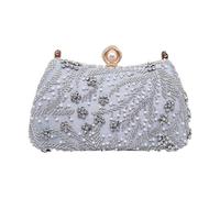 Obotsnoi Sac de soirée orné de perles pour femme, pochette élégante en soie avec sangle de chaîne amovible, sac à main de fête de mariage, sac à bandoulière pour bal de fin d'année, Argenté.