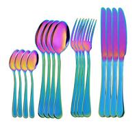 OBR KING couverts de table set de couvert inox 16 pièces avec couteau, fourchette et cuillères, Couleurs Arc-en-ciel