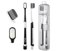 OBrush Brosse à dents extra douce pour adultes | Brosse à dents ultra douce | Brosse à dents plus de 20000 poils souples pour soins des gencives | Bon effet de nettoyage Lot de 2 blanc/noir