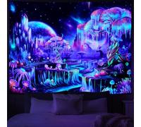 Obsecolors Tapisserie à la lumière noire - Motif arbre de vie - Réactive aux UV - Galaxie - Espace - Coloré - Plante florale - Paysage de montagne - Tapisserie murale à suspendre pour chambre à
