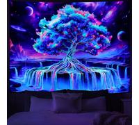 Obsecolors Tapisserie murale motif arbre de vie à la lumière noire - Réactive aux UV - Tapisserie murale à suspendre pour chambre à coucher