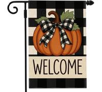 OBSEDE Drapeau de jardin d'automne double face, nœud vichy noir et blanc, citrouille, polyester résistant aux intempéries pour l'automne, Thanksgiving