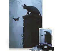 Observateur de l'inconnu, Chat Noir et Papillon Puzzle de 1000 pièces pour Adultes Jeu de réflexion Jeu d'intérieur Découpe précise Pièce d'art (50x75cm)