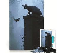 Observateur de l'inconnu, Chat Noir et Papillon Puzzle Difficile pour Adultes 1000 pièces Stimule la mémoire Jeu apaisant Découpe de qualité supérieure (38x26cm)