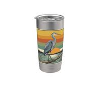 Observation des oiseaux héron bleu vintage Gobelet isotherme en acier inoxydable double paroi