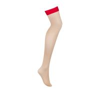 Obsessive - Bas beiges sexy avec empiècement rouge S814 L/XL