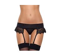 Obsessive Charmant ensemble de lingerie à 2 pièces: porte-jarretelles et string dans un magnifique coffret cadeau, noir avec ruches, S/M