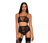 Obsessive Ensemble Basitta Soutien-gorge Porte-jarretelles et string Noir L/XL