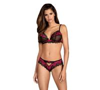 Obsessive Ensemble de Lingerie à 2 pièces Soutien-Gorge et String, Noir/Fuchsia, L-XL
