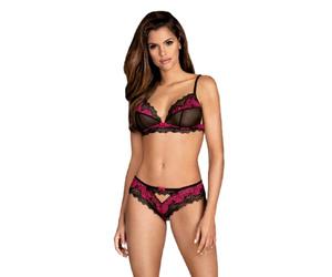 Obsessive Ensemble de Lingerie à 2 pièces Soutien-Gorge et String, Noir/Fuchsia, S-M